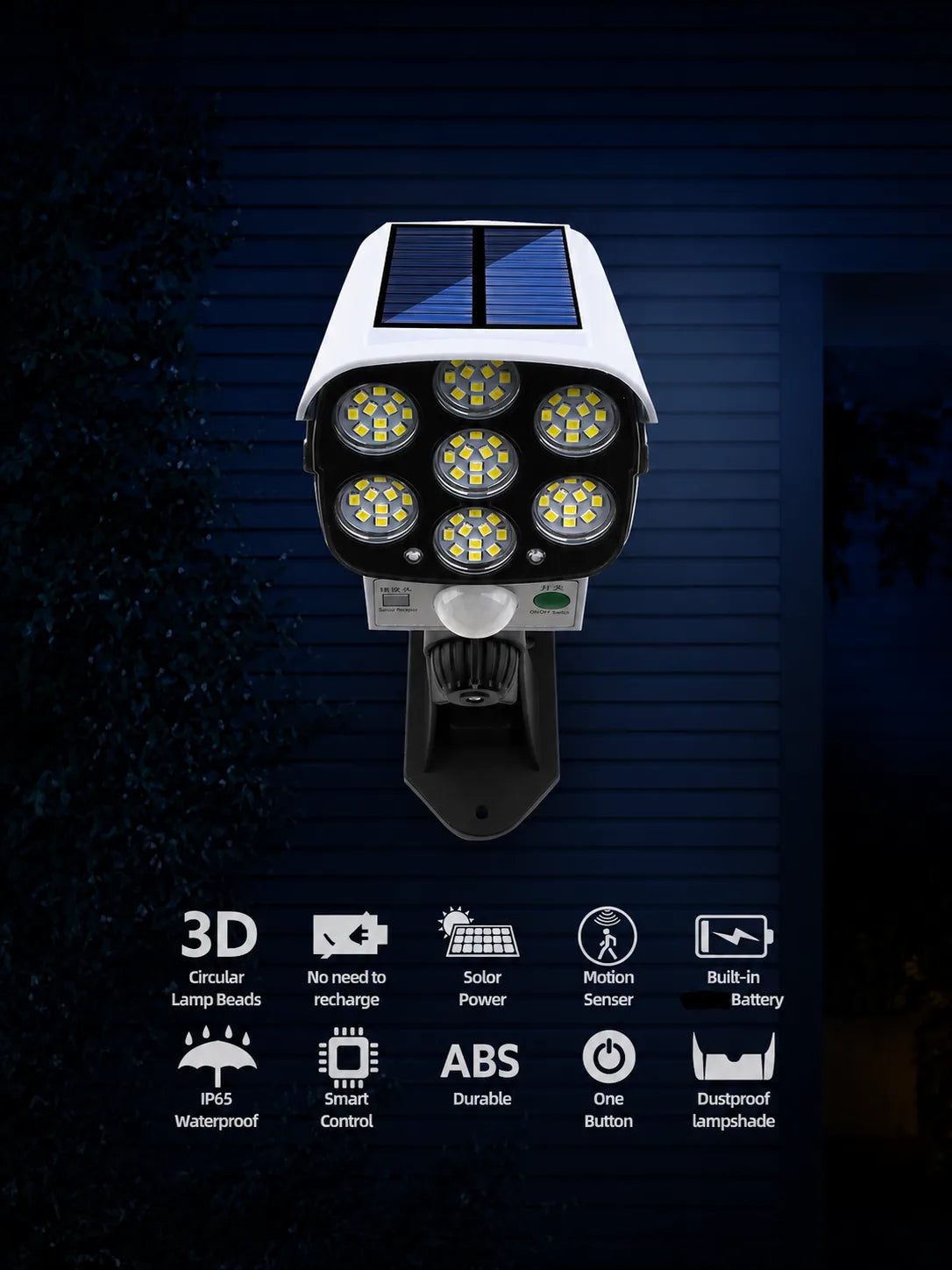 Solar Motion Sensor Security Light with Dummy Camera Look – outdoor LED – in-use lifestyle demonstration
