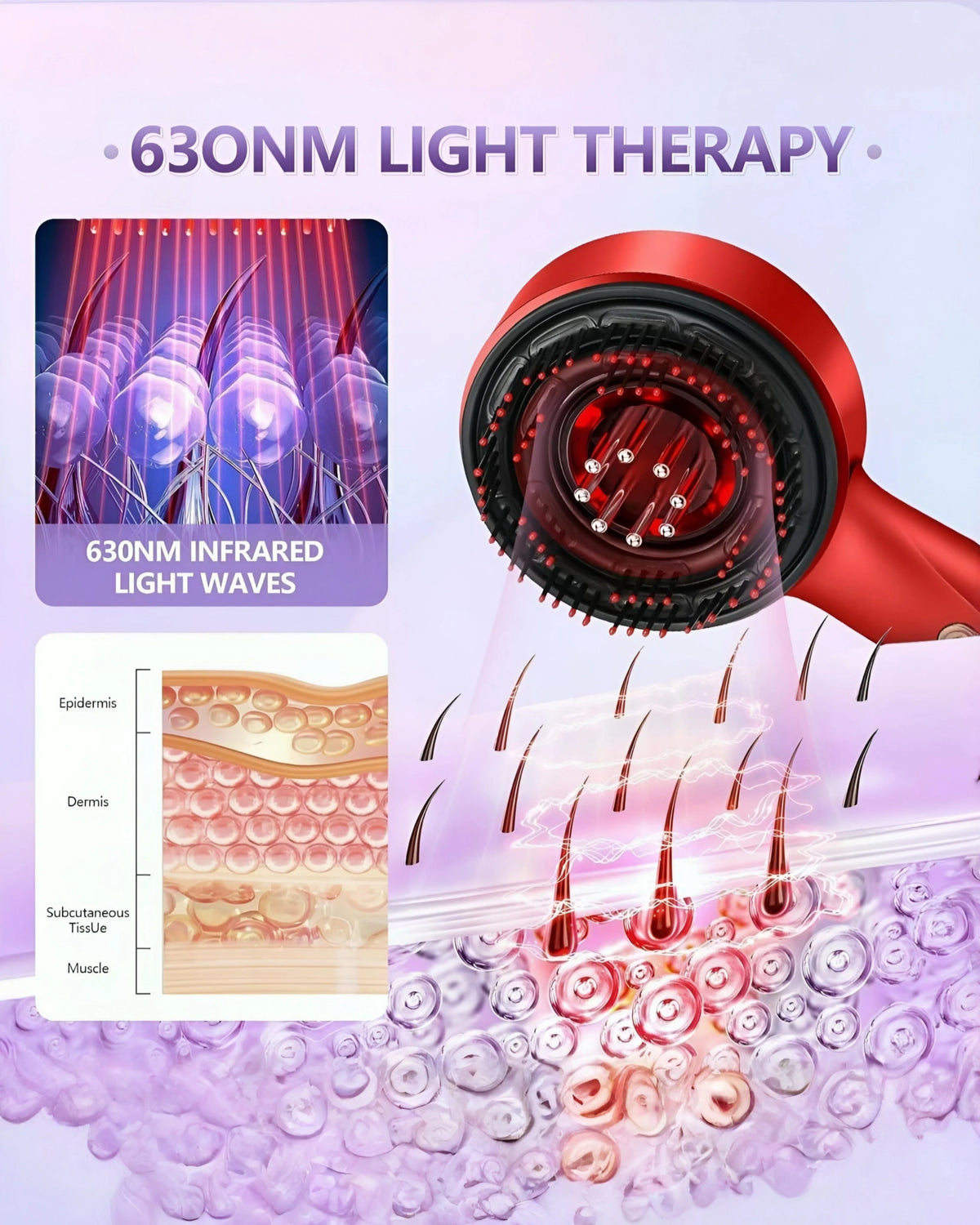 3-in-1 Electric Scalp Massager with Red Light Therapy & Oil Applicator – red light therapy – in-use lifestyle demonstration