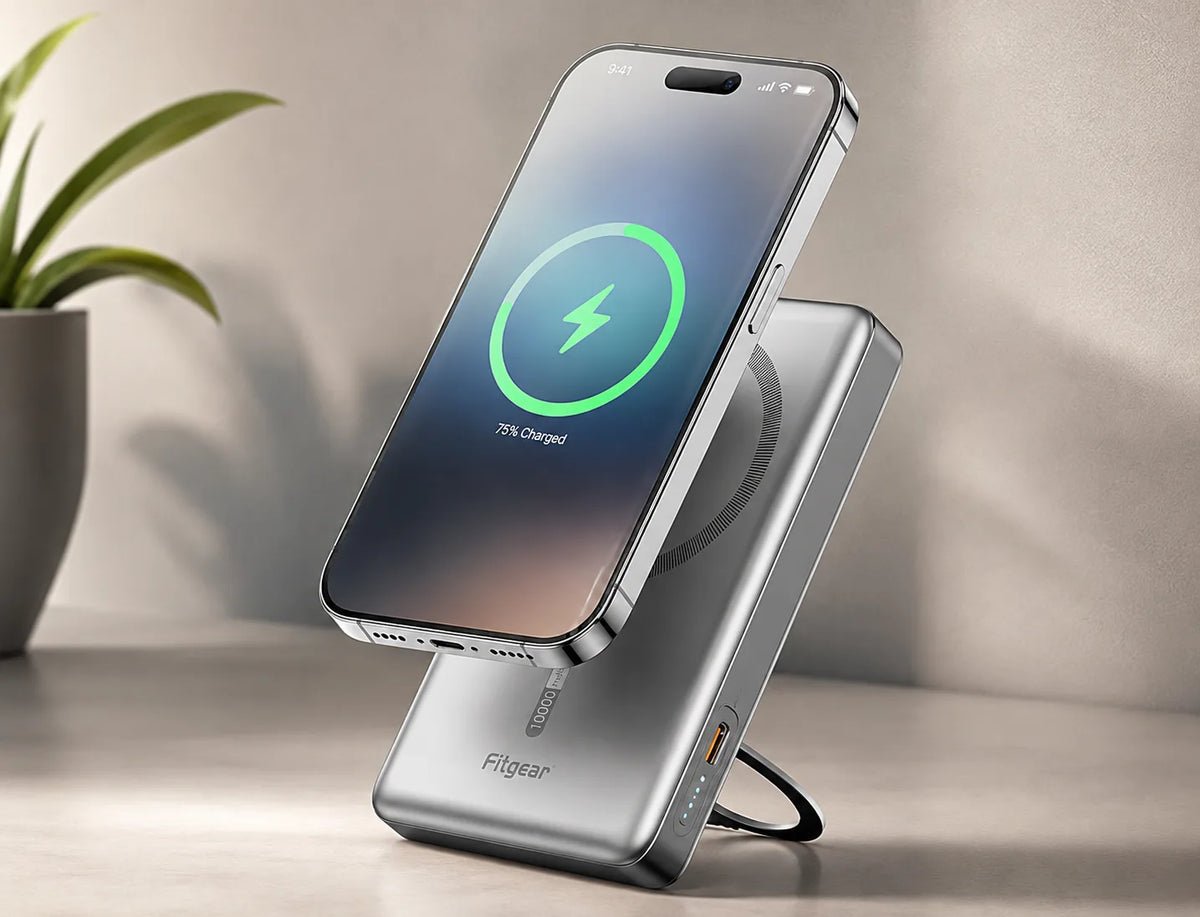 Fitgear FG-P8 10000mAh Magnetic Wireless Power Bank with Digital Display & Stand – magsafe wireless – main product view
